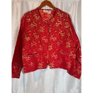 Smithsonian Institution‎ Red Gold Dragon Brocade Jacket Size L Silk Blend